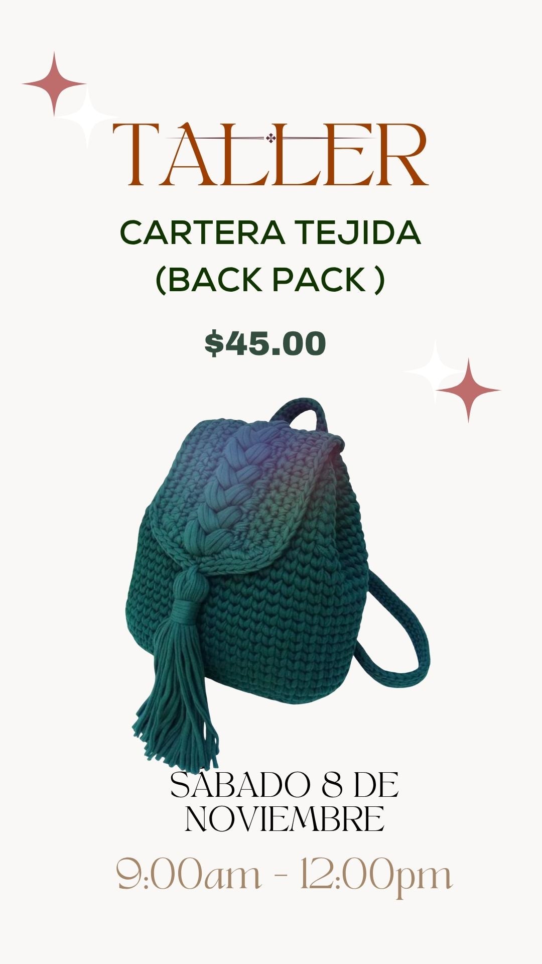 Taller Cartera Tejida (Back Pack)